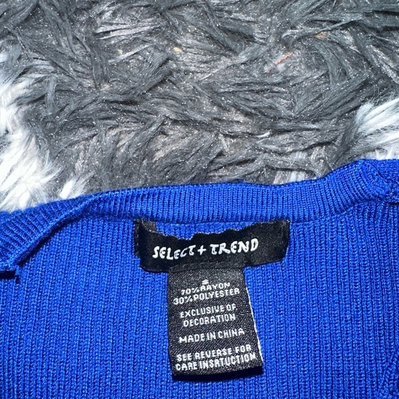 SELECT + TREND Royal Blue Ribbed Knit Wrap Top w/ Bow - Picture 4 of 4